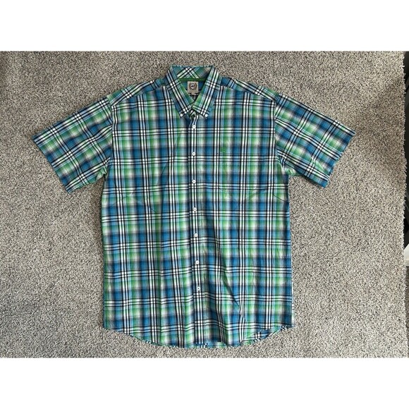 Cinch Men's Large Short Sleeve Button Shirt LOT of 2 Blue Green Orange Plaid - Picture 8 of 13